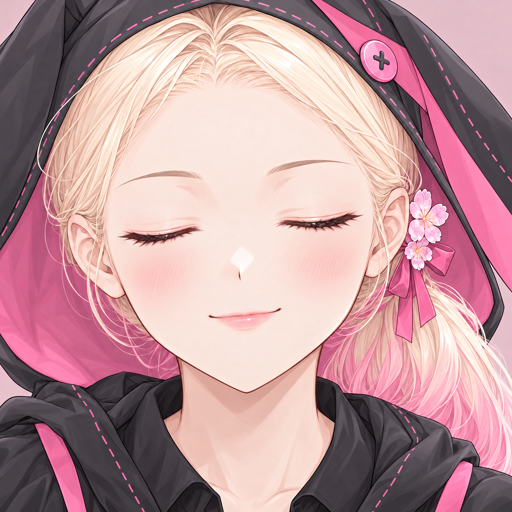 The same native portrait with closed eyes and a smile composed from patches