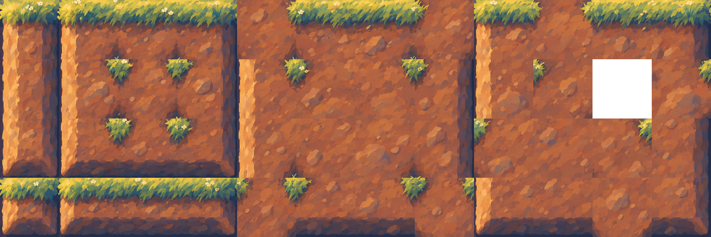 Generated terrain atlas with 47 neighbour-aware tiles